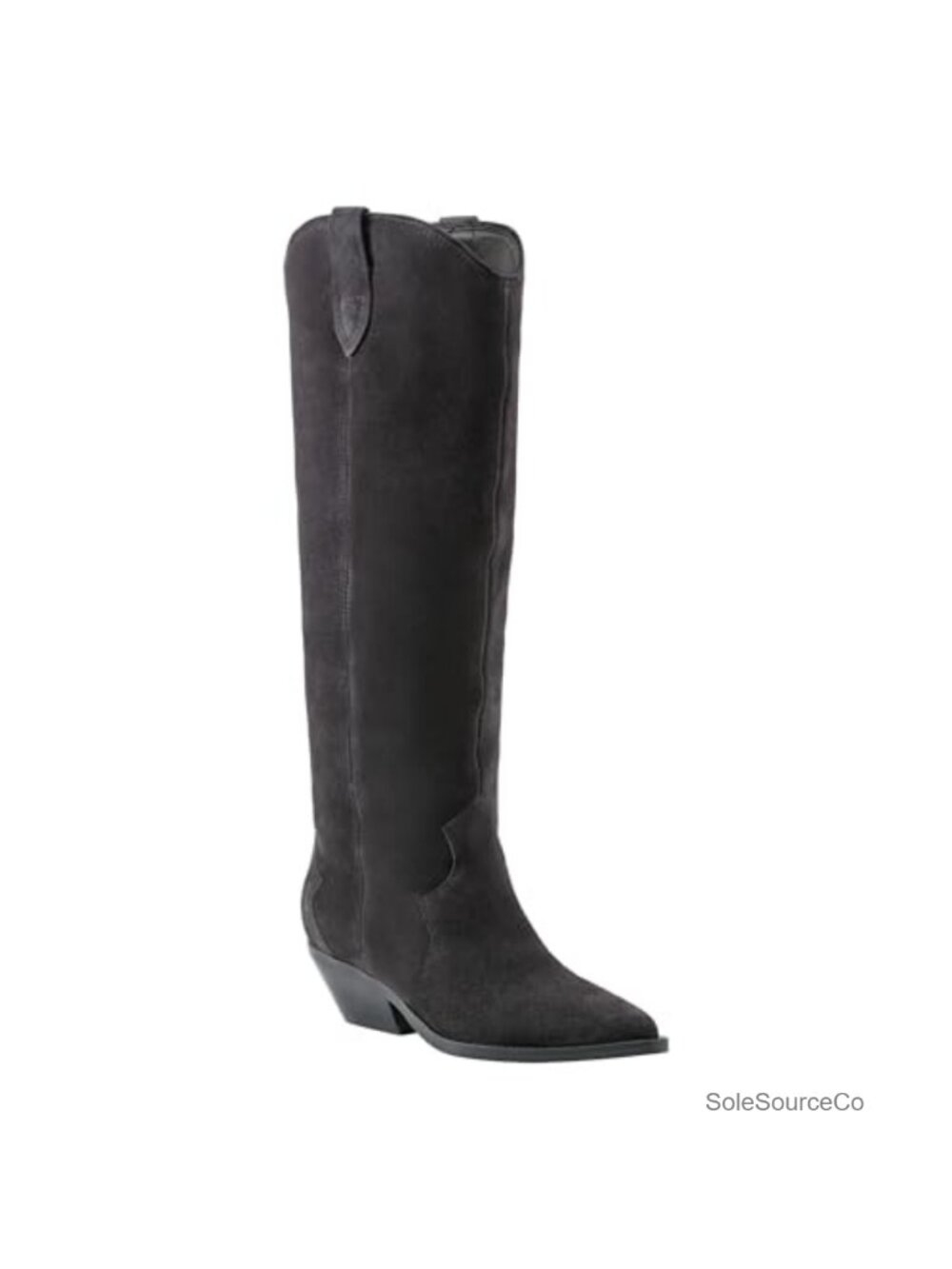 Pointed Toe Suede Knee-High Western Boots Block Heel